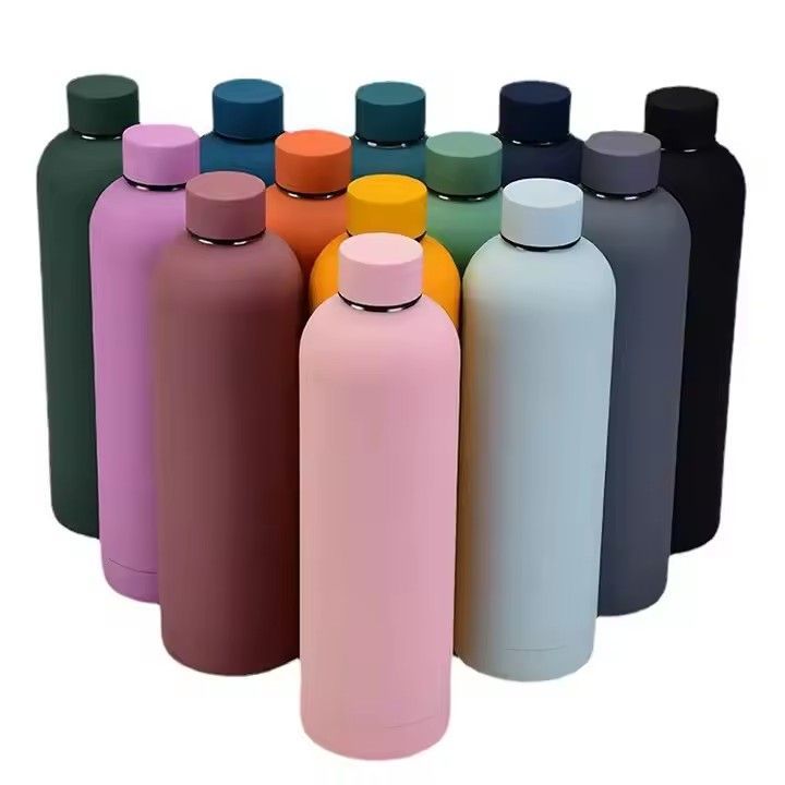 Custom logo 1000ml rubber painted frosted mug double wall insulated drink sports water bottle vacuum flasks & thermoses