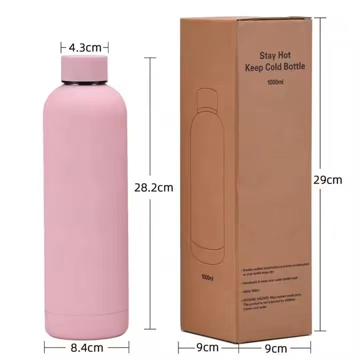 Custom logo 1000ml rubber painted frosted mug double wall insulated drink sports water bottle vacuum flasks & thermoses