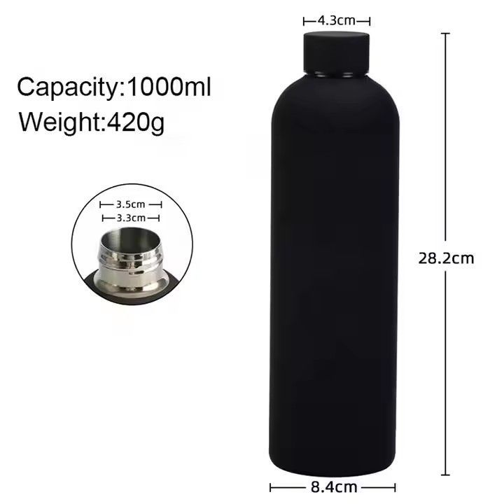 Custom logo 1000ml rubber painted frosted mug double wall insulated drink sports water bottle vacuum flasks & thermoses