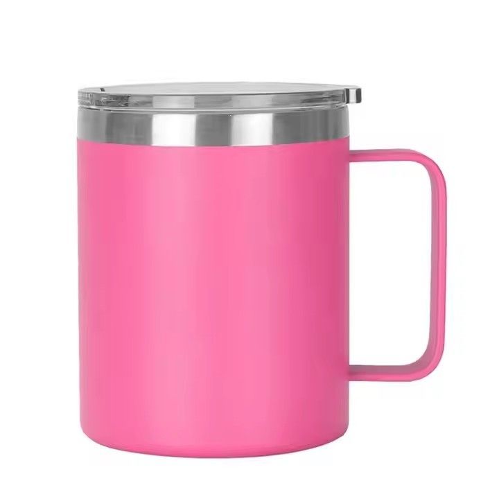 Portable 400ml modern plastic spraying double wall stainless steel coffee mug with handle 14oz trucker mug