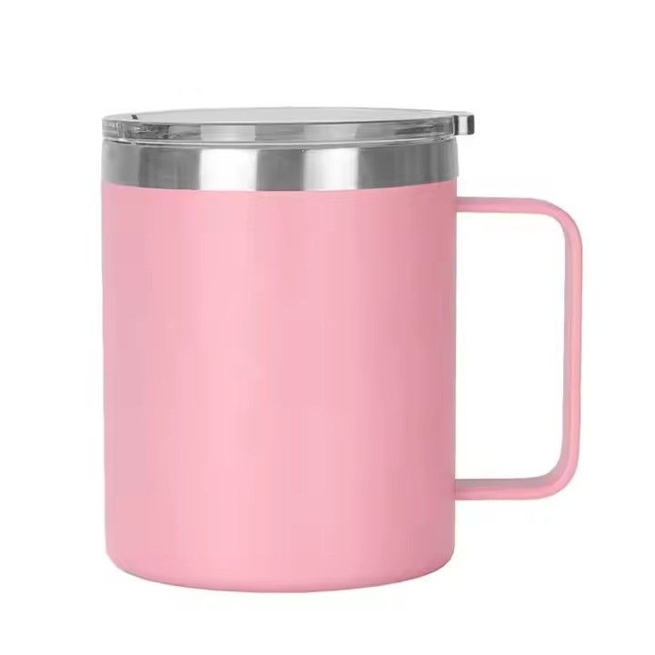 Portable 400ml modern plastic spraying double wall stainless steel coffee mug with handle 14oz trucker mug