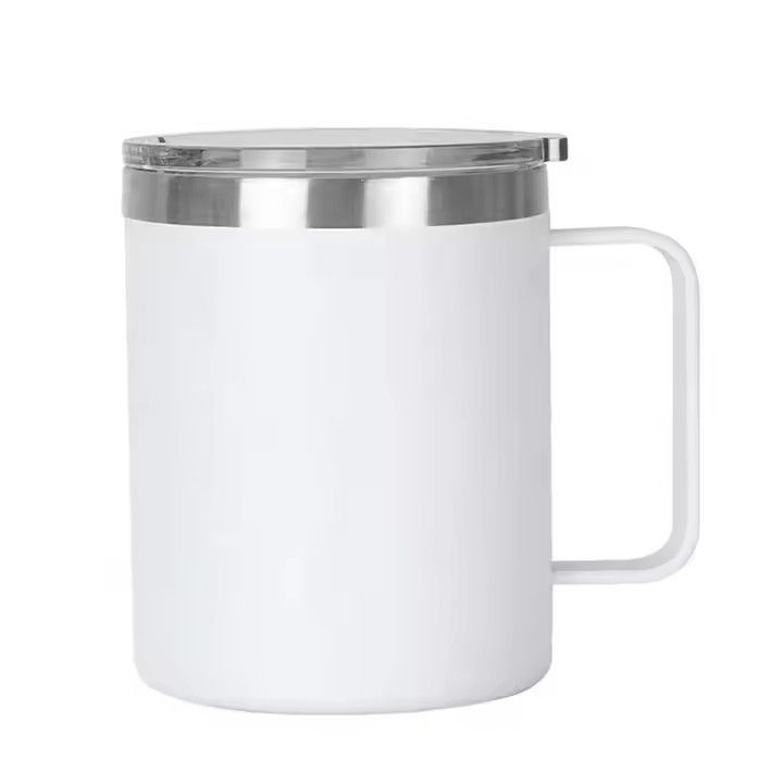 Portable 400ml modern plastic spraying double wall stainless steel coffee mug with handle 14oz trucker mug