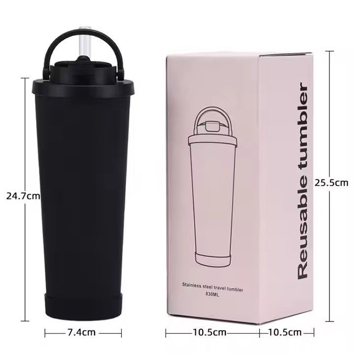 Vacuum cup with straw reusable stainless steel water bottle 830ml simple modern insulated tumbler with lid and straw