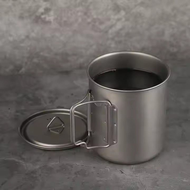 Outdoor camping mugs 420ml 500ml 750ml titanium coffee cup folding handle titanium cup