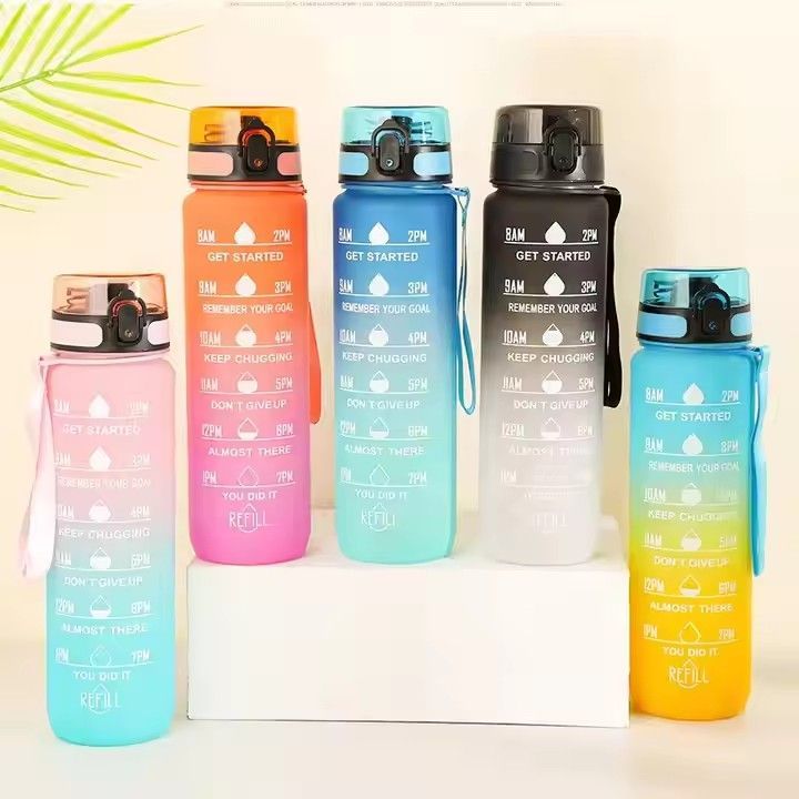 Wholesale 1000ml plastic fitness outdoor sports water bottle with time marker motivational drinking bottles