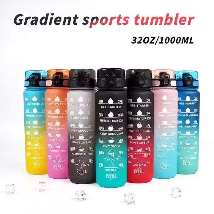 Wholesale 1000ml plastic fitness outdoor sports water bottle with time marker motivational drinking bottles