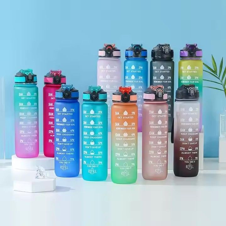 32oz fitness gym sports pop-top bpa free portable tritan motivational water bottle with time marker