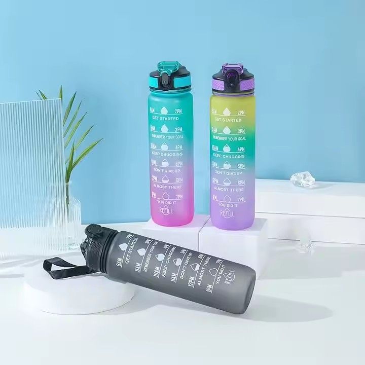 32oz fitness gym sports pop-top bpa free portable tritan motivational water bottle with time marker