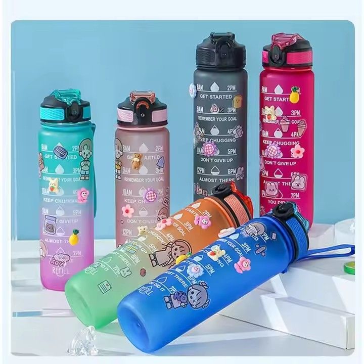 32oz fitness gym sports pop-top bpa free portable tritan motivational water bottle with time marker