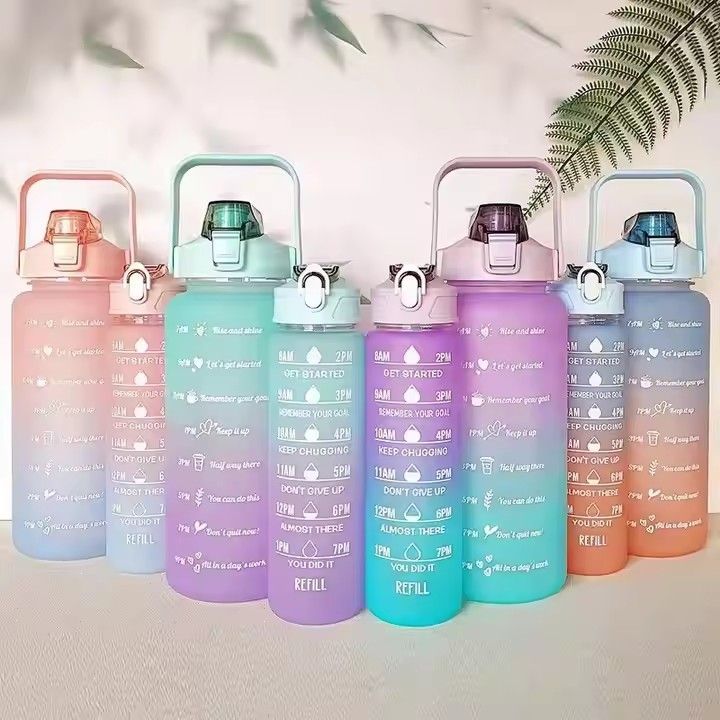 Wholesale 2pcs set motivational water bottle sports plastic water bottle with straw for kids school