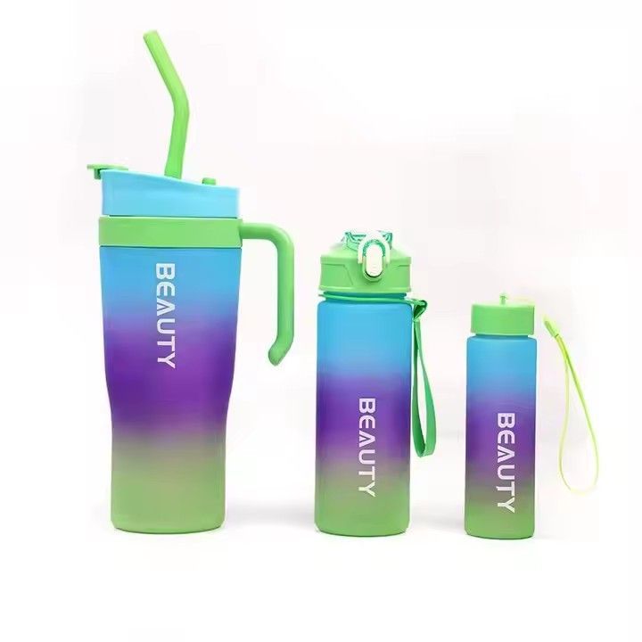 40oz custom gradient plastic water bottles set 3pcs gym sports frosted motivational adults water bottle