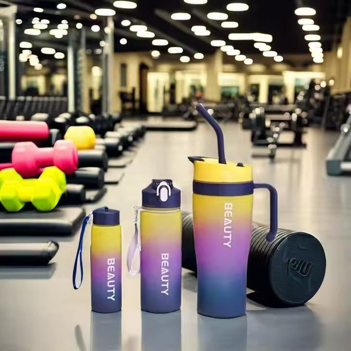 40oz custom gradient plastic water bottles set 3pcs gym sports frosted motivational adults water bottle