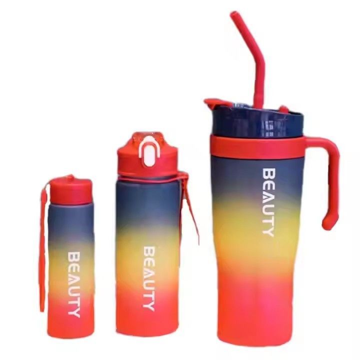 40oz custom gradient plastic water bottles set 3pcs gym sports frosted motivational adults water bottle