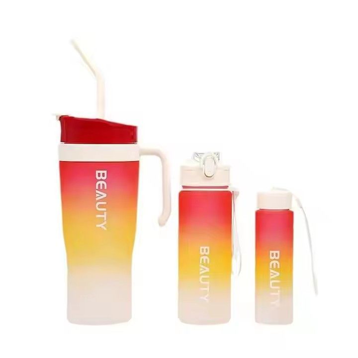 40oz custom gradient plastic water bottles set 3pcs gym sports frosted motivational adults water bottle