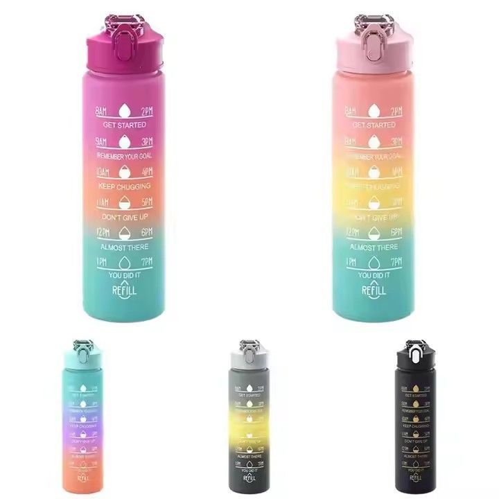 Custom logo 750ml black sports water bottle gradient colorful portable plastic straw water bottle