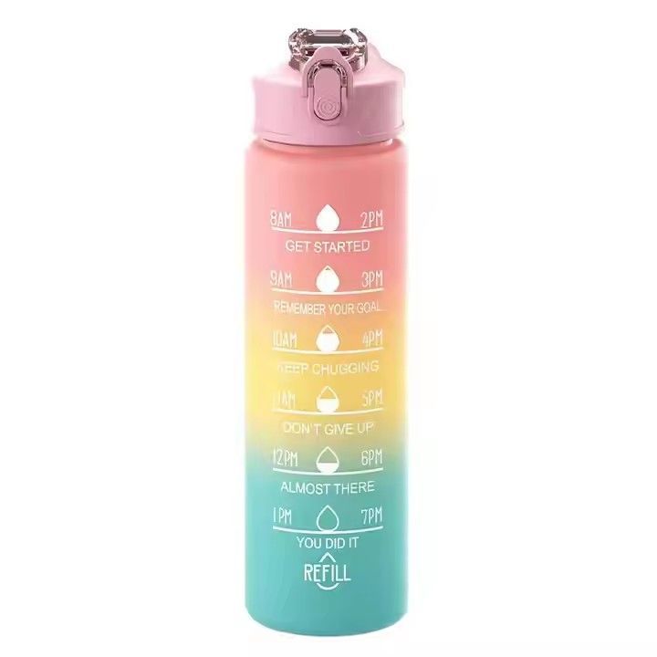 Custom logo 750ml black sports water bottle gradient colorful portable plastic straw water bottle