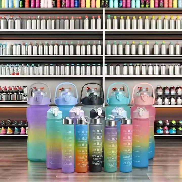 3pcs in 1 set 2L sports water bottle gradient 2000ml 900ml 500ml Botella De Agua plastic gym water bottles