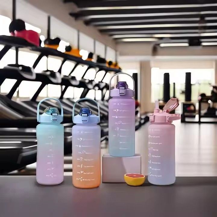 Fitness gym outdoor sports drink water bottle leak-proof straw type motivational 2L plastic water bottles