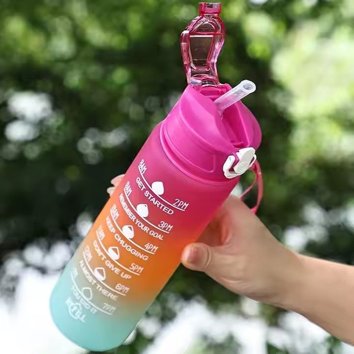 Botella De Agua 750ml gradient color leakproof motivational fitness gym sports frosted plastic water bottle with time marker