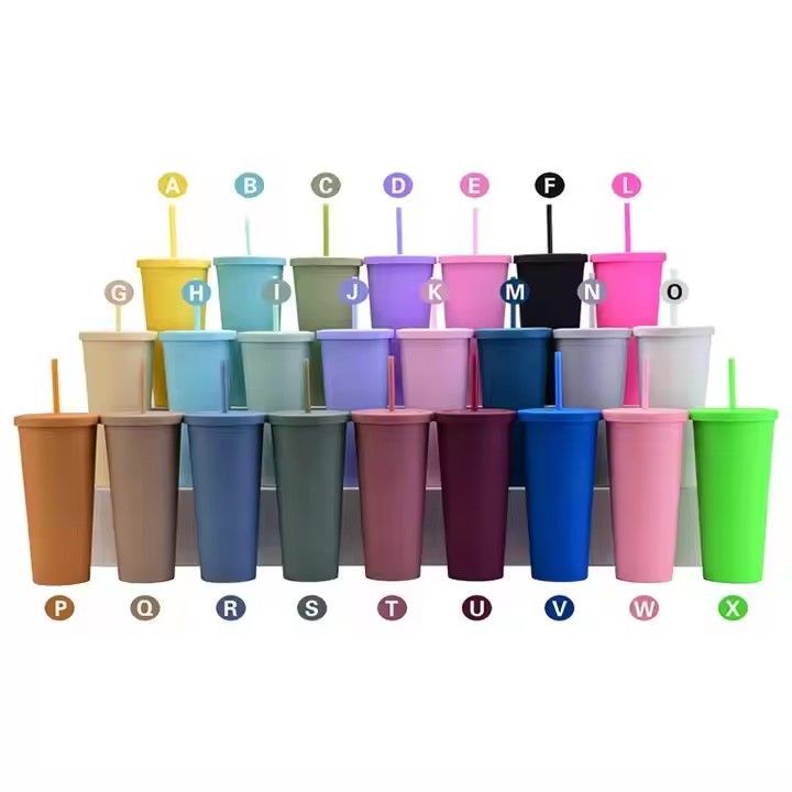 Simple modern reusable double wall BPA free iced coffee cups frosted tumbler plastic cup with straw and lid