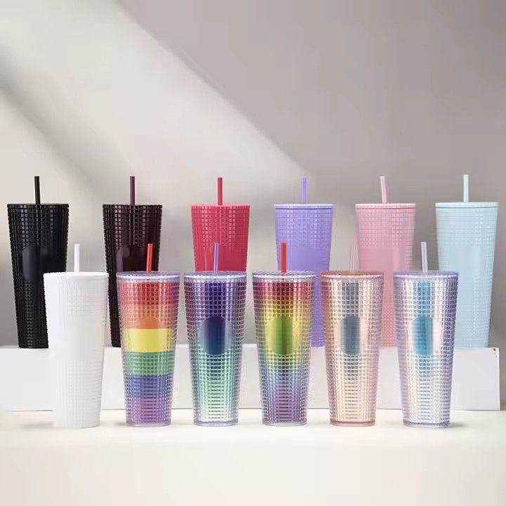 Creative 710ml corn straw cup studded reusable plastic tumbler cups acrylic cups with lids and straws