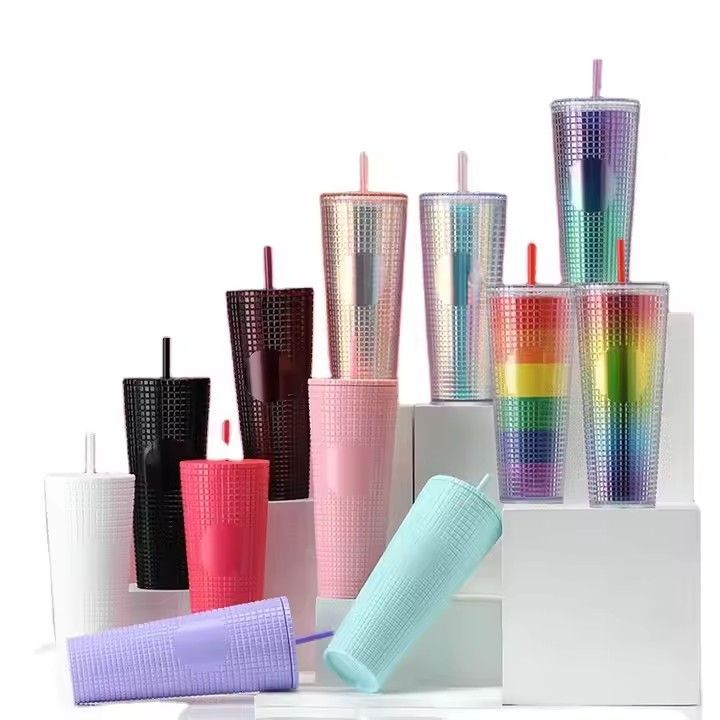 Creative 710ml corn straw cup studded reusable plastic tumbler cups acrylic cups with lids and straws