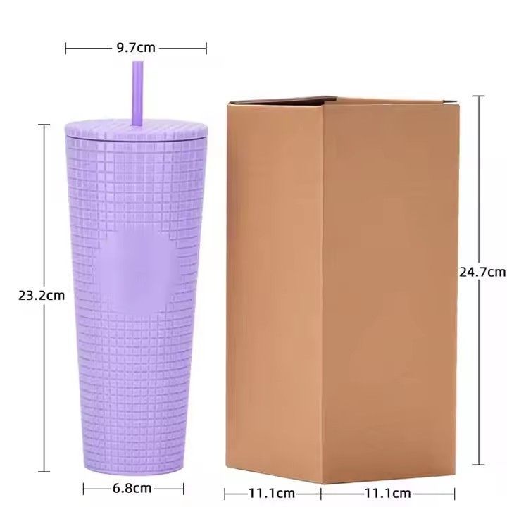 Creative 710ml corn straw cup studded reusable plastic tumbler cups acrylic cups with lids and straws