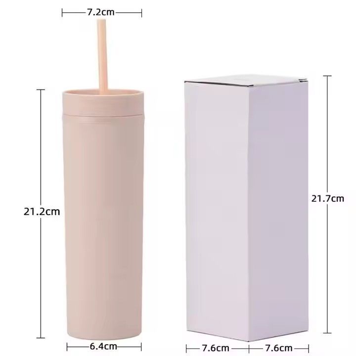 Double layer plastic tumbler cups 16oz rubber paint straight acrylic tumbler with lid and straw