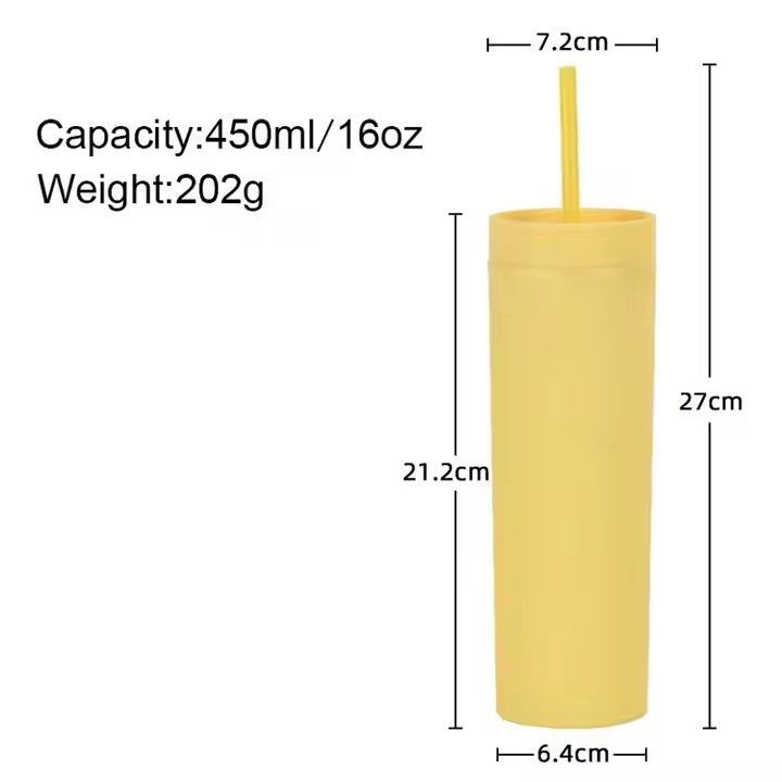 Double layer plastic tumbler cups 16oz rubber paint straight acrylic tumbler with lid and straw