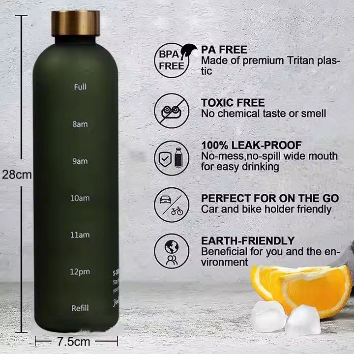 Leak proof motivational time marker 1 liter frosted bottle Bpa free reusable tritan water bottle