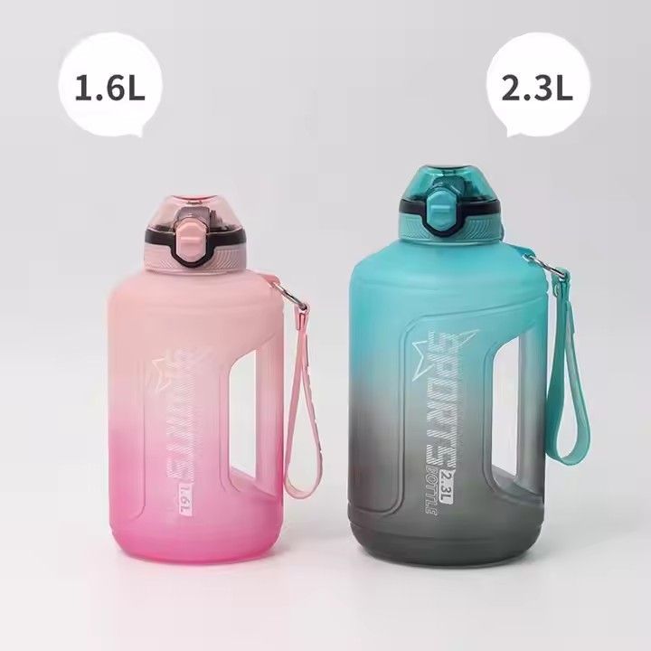 Fitness sports daily tumbler with motivational time 2.3L gallon water bottle with straw gym