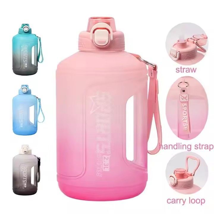 Fitness sports daily tumbler with motivational time 2.3L gallon water bottle with straw gym