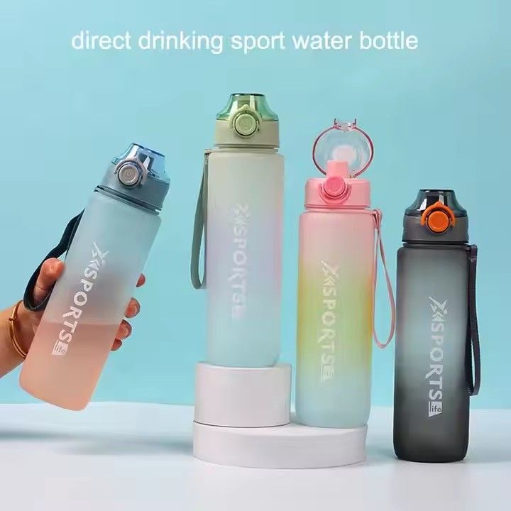 Creative frosted gradient color 1000ml portable space cup sports plastic water bottle