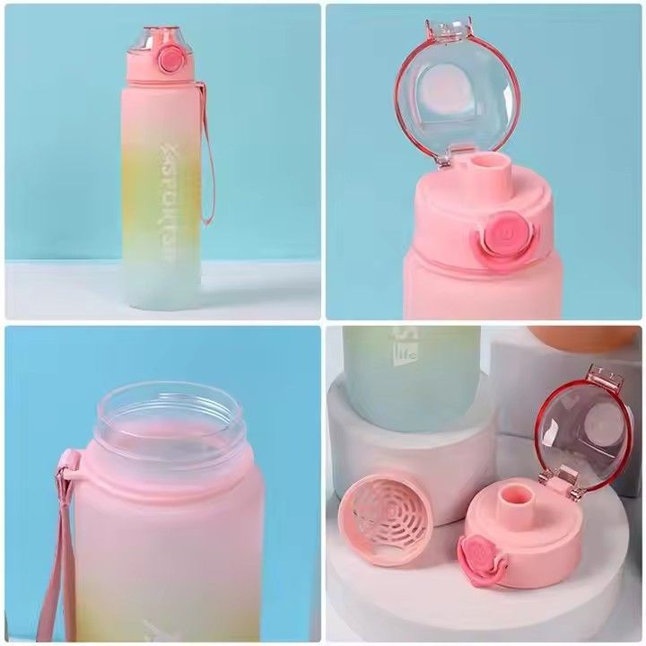 Creative frosted gradient color 1000ml portable space cup sports plastic water bottle