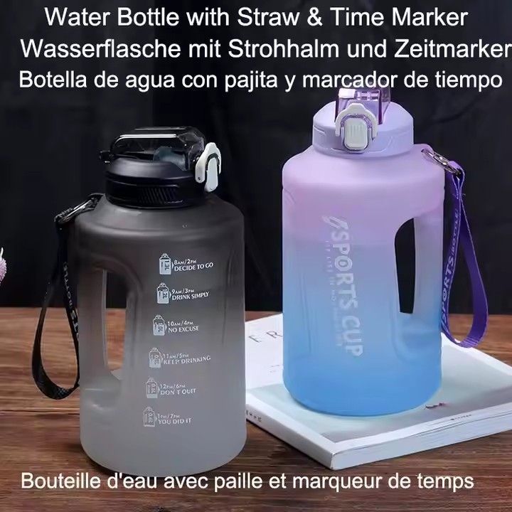 1500ml 50oz leak proof BPA free sport drinking bottle fitness water bottle with straw & time marker