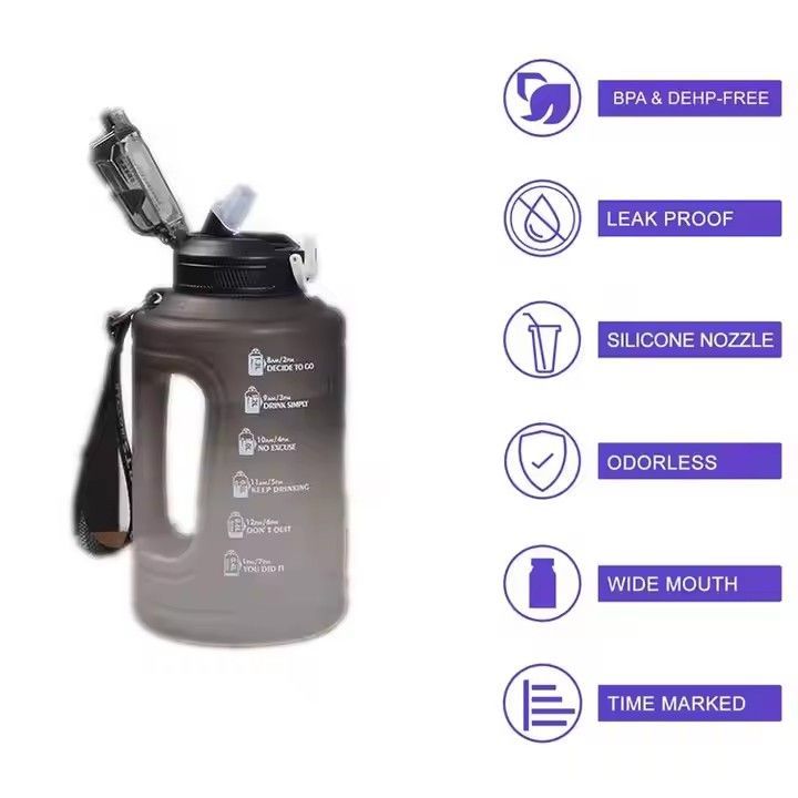 1500ml 50oz leak proof BPA free sport drinking bottle fitness water bottle with straw & time marker