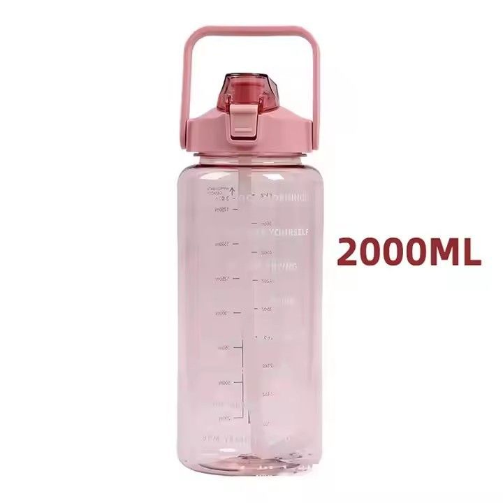 2000ml plastic sports water cup with scale portable motivational large capacity water bottle