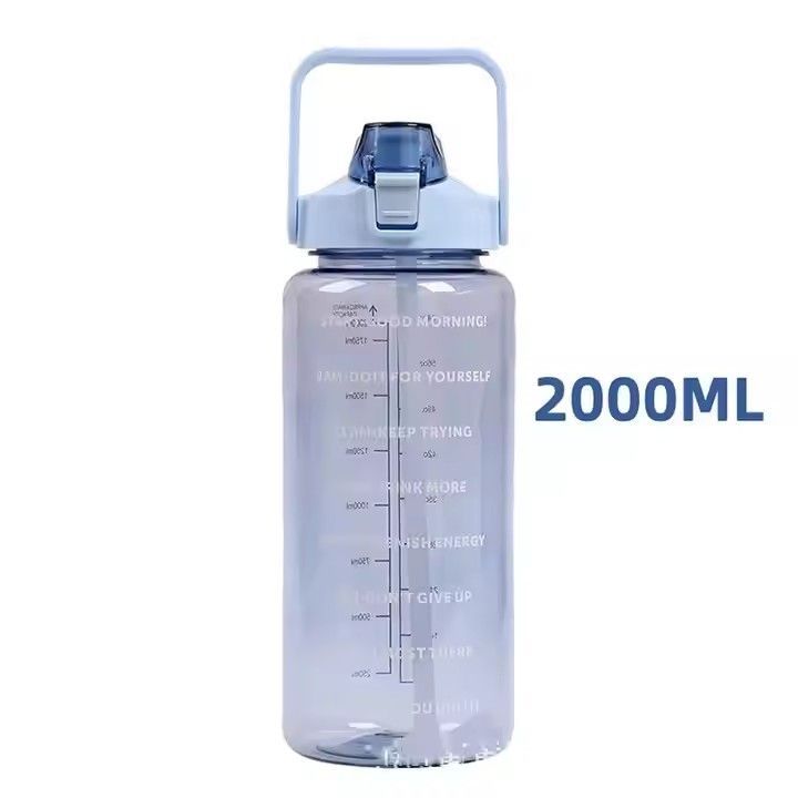 2000ml plastic sports water cup with scale portable motivational large capacity water bottle