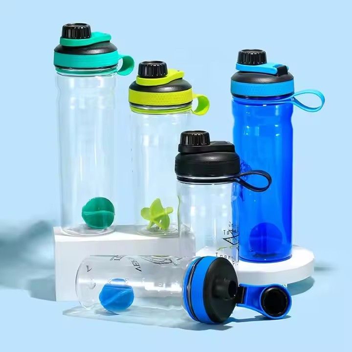 PP 600ml leak-proof clear plastic sports bottle gym protein shaker bottle with mixing ball