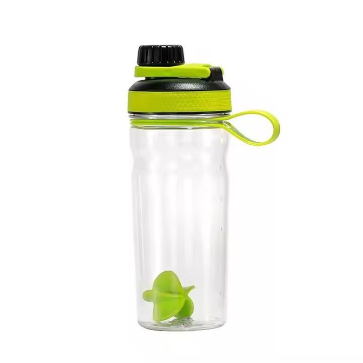 PP 600ml leak-proof clear plastic sports bottle gym protein shaker bottle with mixing ball