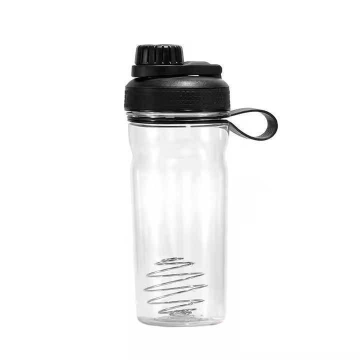 PP 600ml leak-proof clear plastic sports bottle gym protein shaker bottle with mixing ball