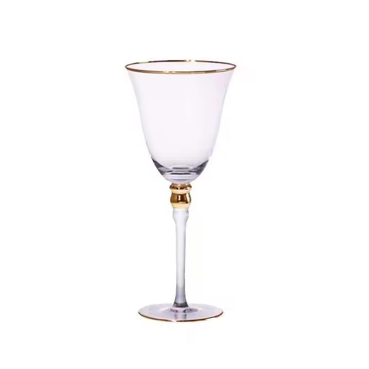 European Style Wedding Gold Rim Red Etched Thick Stem Wine Glass Set Factory Good Design for Champagne Glasses & Flutes