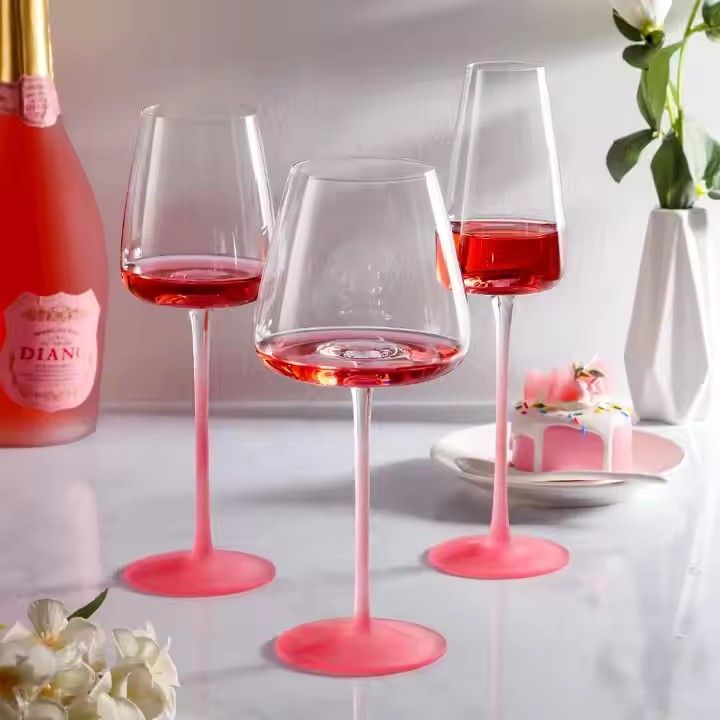 Elegant Lead-free Crystal Glass Wine Glasses Gradient Pink Stem Concave Bottom Goblets