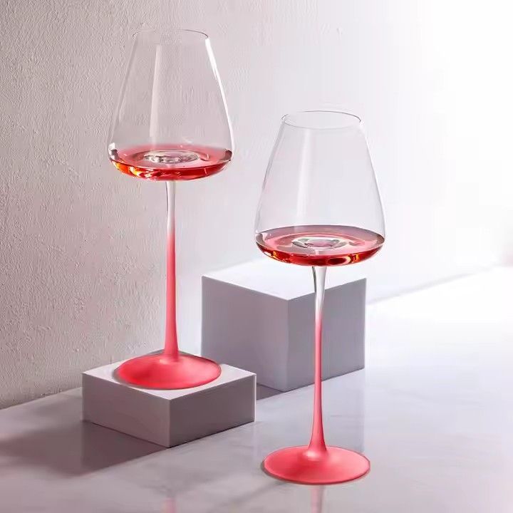 Elegant Lead-free Crystal Glass Wine Glasses Gradient Pink Stem Concave Bottom Goblets