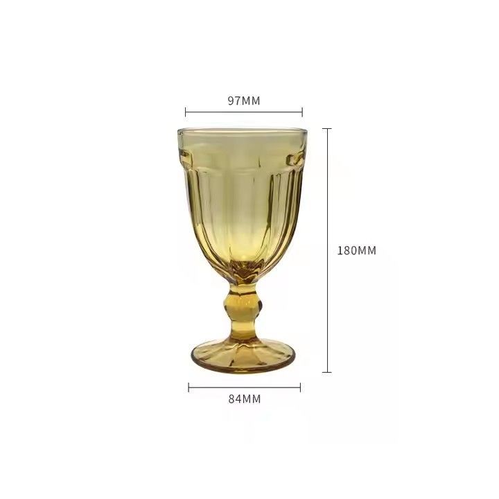 Wholesale colored glassware embossed vintage amber pressed goblet wine glass goblets