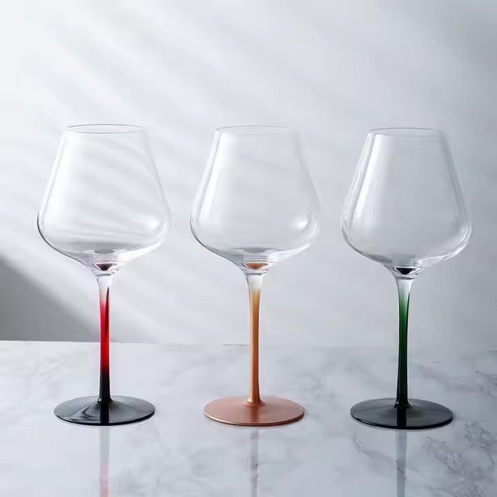 German Modern Lead Free Crystal Goblet Red Wine Glass Handmade Gradient Colored Stem Burgundy Bordeaux Wine Glass Household