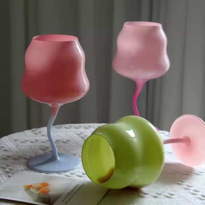 Luxury gradient colored changing candy series colorful Macaron cream twist crystal wine glass stemware goblet vintage glassware