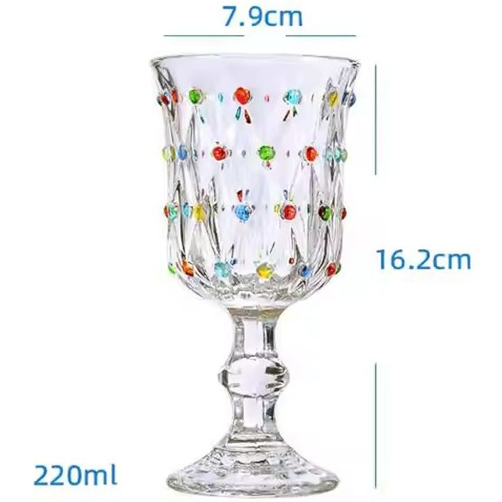 Luxury diamond embossed red wine glass with bead for wedding