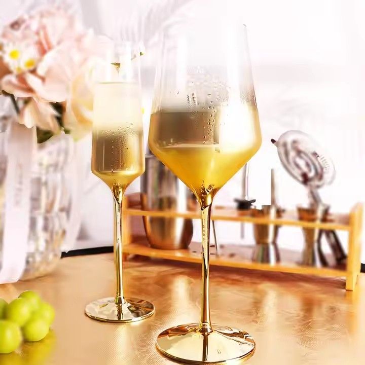 Handmade Half Electroplated Colored Lead-free Champagne Flutes Cup for Wedding