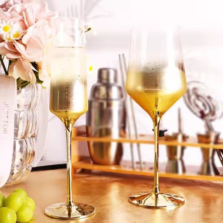 Handmade Half Electroplated Colored Lead-free Champagne Flutes Cup for Wedding